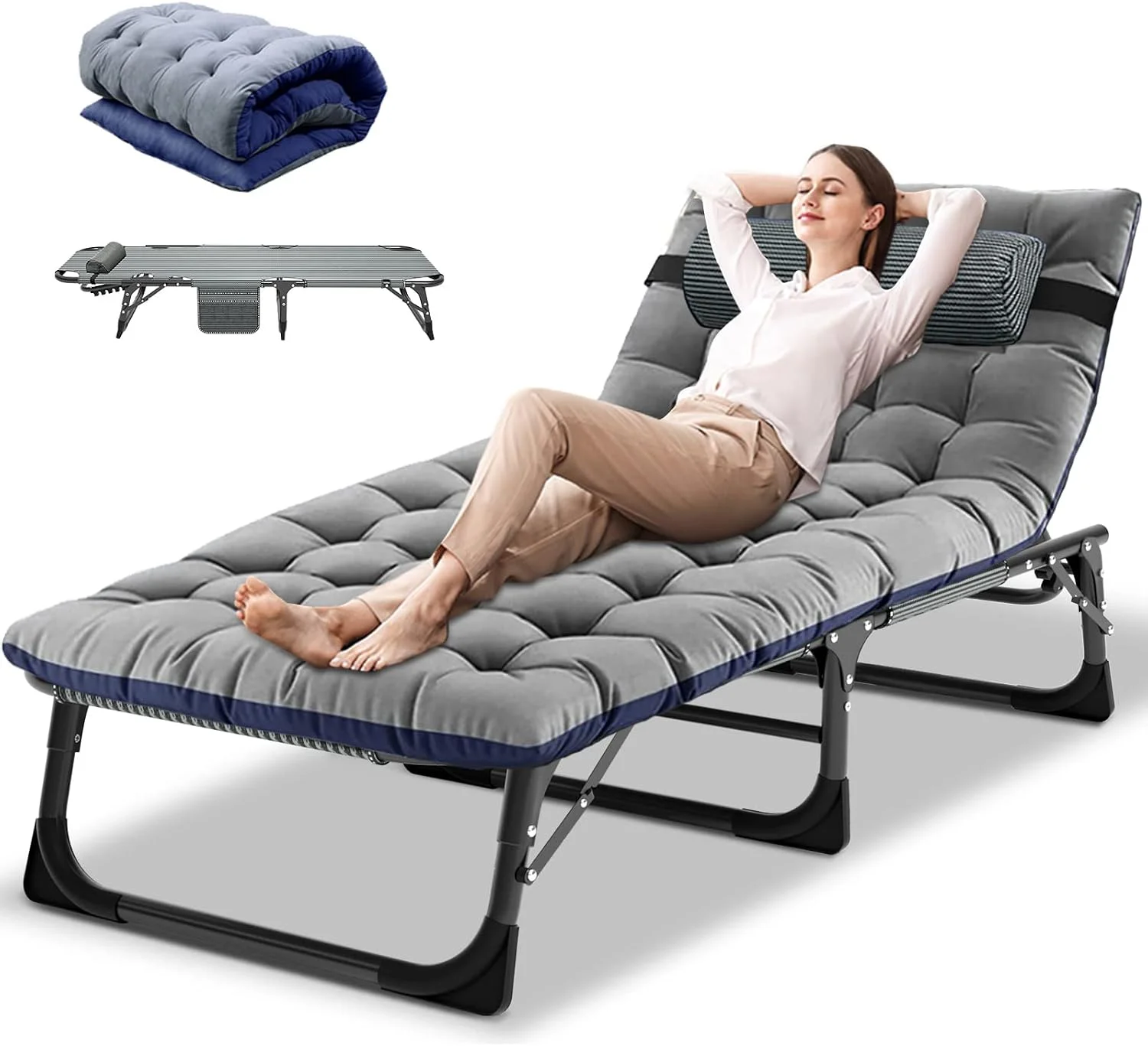 Heavy Duty Chaise Lounge Chair, Adjustable 5-Position Folding Chaise Lounge Chairs for Outside - Image 11