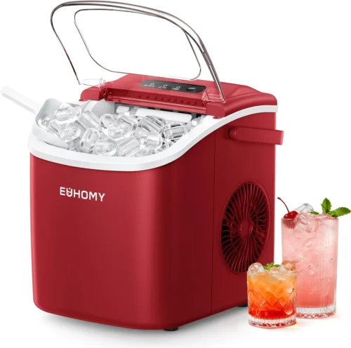 Nook Countertop Ice Maker Machine with Handle, 26lbs in 24Hrs, 9 Ice Cubes Ready in 6 Mins, Auto-Cleaning Portable Ice