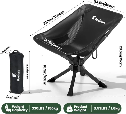Alternative view of Nook Portable Camping Chairs Compact, 360?? Swivel Folding Chair, Lightweight 3.5lbs, Metal Frame Holds up to 330lbs