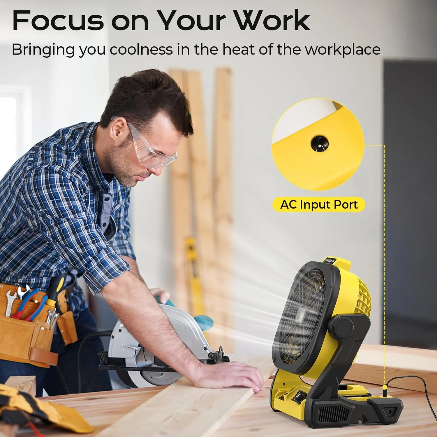 Nook Battery Operated Fan for Dewalt 20V Max battery, Portable Fan with AC Adapter & LED Lights, 4 Speeds & Hook - Image 3