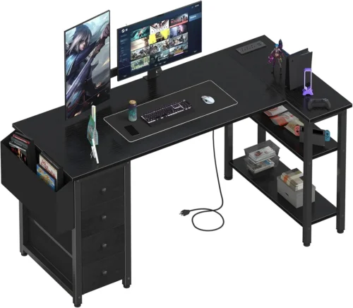 Alternative view of Nook White L Shaped Computer Desk with Drawers & Storage Shelves, 47 Inch Corner Reversible Desk with Power Outlet
