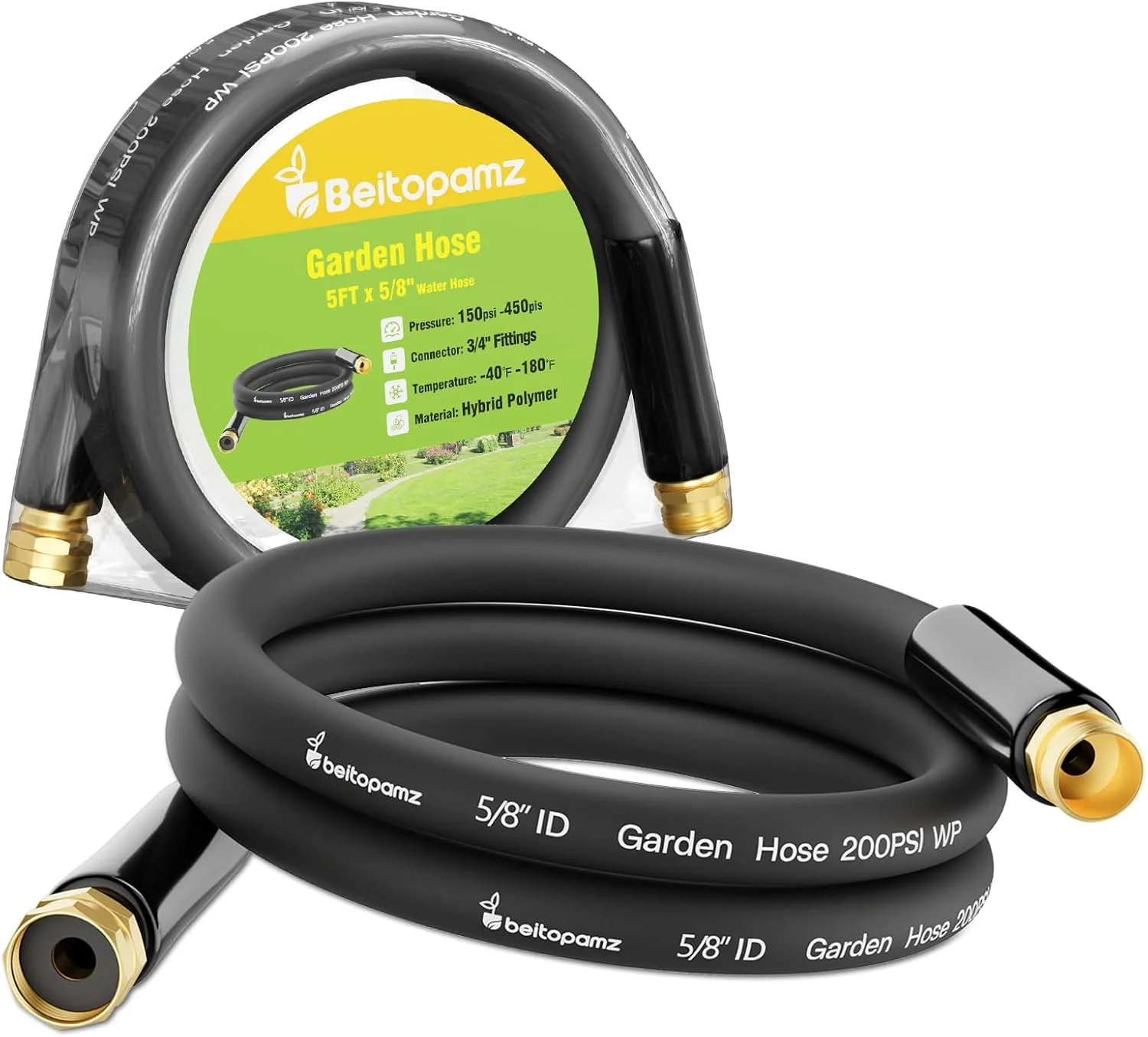 100 ft Garden Hose, 5/8 in Heavy Duty Water Hose, Male to Female 3/4'' Brass Fittings for Patio - Image 3