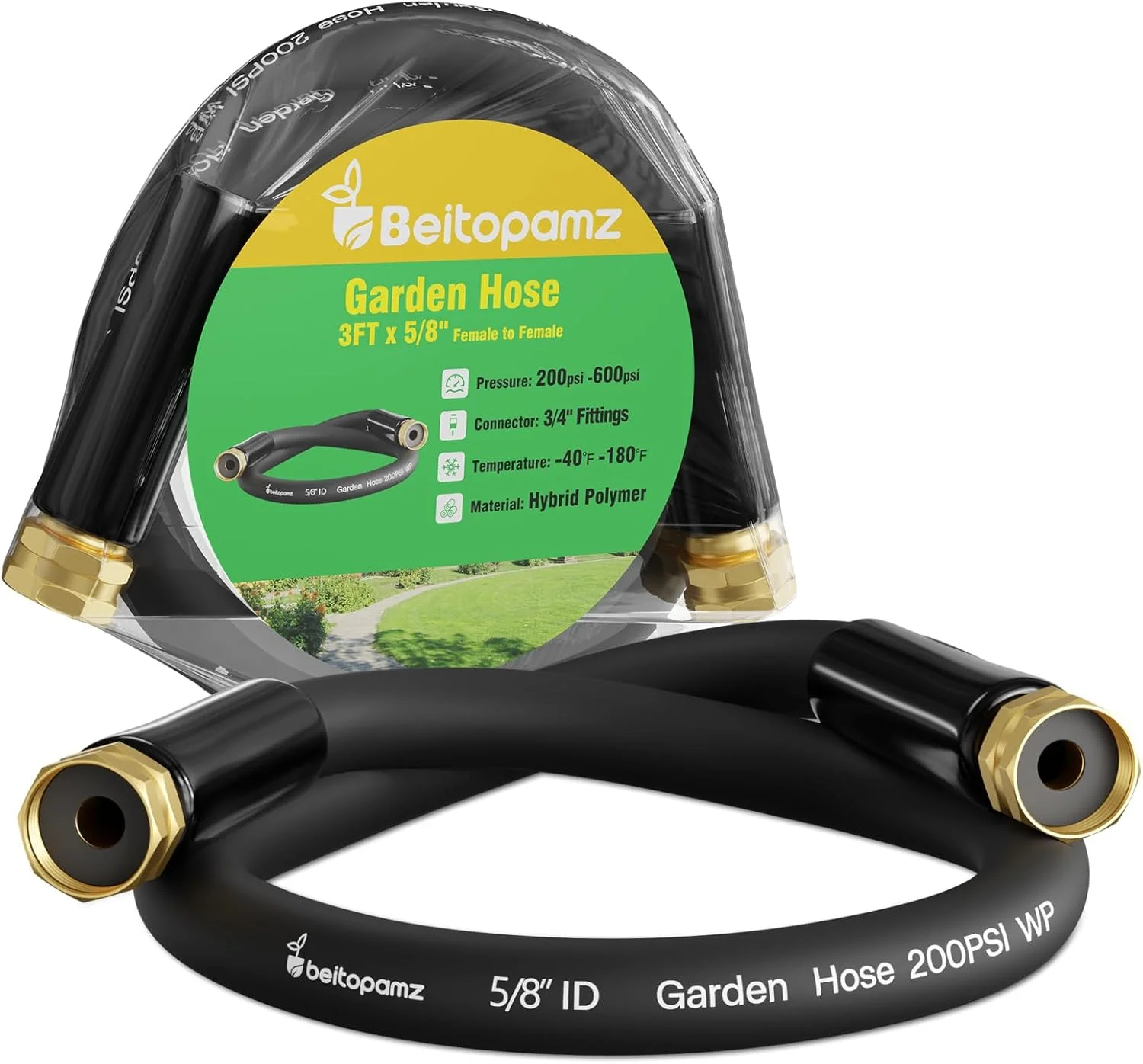 100 ft Garden Hose, 5/8 in Heavy Duty Water Hose, Male to Female 3/4'' Brass Fittings for Patio - Image 4