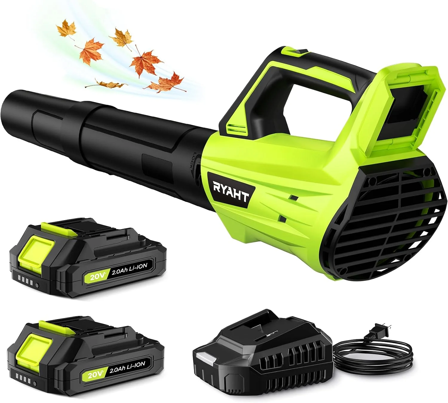 Nook Blower Cordless, Leaf Blower with Battery and Charger - 2 Speed Modes, 2 Batteries, 20V Powerful Lightweight - For Yard Cleanup