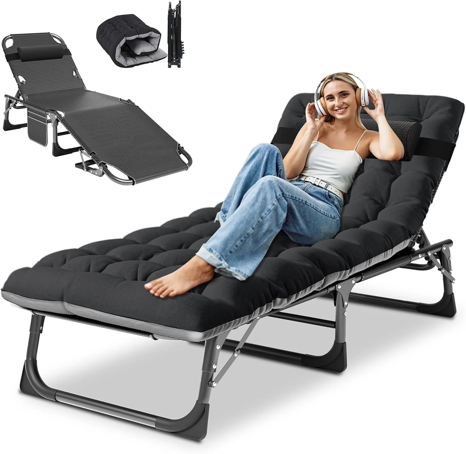 Heavy Duty Chaise Lounge Chair, Adjustable 5-Position Folding Chaise Lounge Chairs for Outside - Image 7