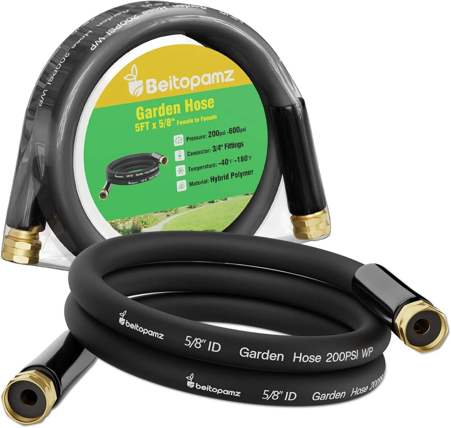 100 ft Garden Hose, 5/8 in Heavy Duty Water Hose, Male to Female 3/4'' Brass Fittings for Patio - Image 2
