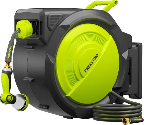 Nook PRO 110FT x 1/2 Retractable Garden Hose Reel with 3/4 Brass Fitting, Heavy Duty Wall Mount Hose Reel, 180?? Swivel