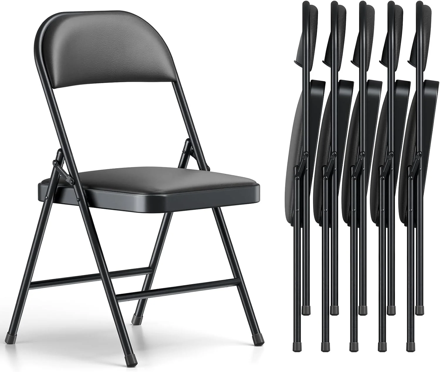 Nook CHANGES Folding Chair 4 Pack, Comfy PU Leather Padded Folding Chairs for Outside and Indoor