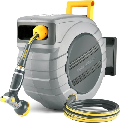 Nook Retractable Garden Hose Reel 5/8 in x 65 ft, 2025 Upgraded Dual Ratchet Lock UV & Freeze Protection Brass Seal