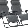 Nook Zero Gravity Lounge Chairs Set of 2, Adjustable Steel Mesh Recliners with Pillows and Cup Holder Trays for Patio