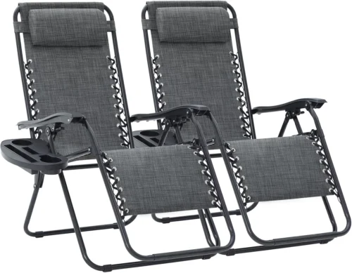 Nook Zero Gravity Lounge Chairs Set of 2, Adjustable Steel Mesh Recliners with Pillows and Cup Holder Trays for Patio