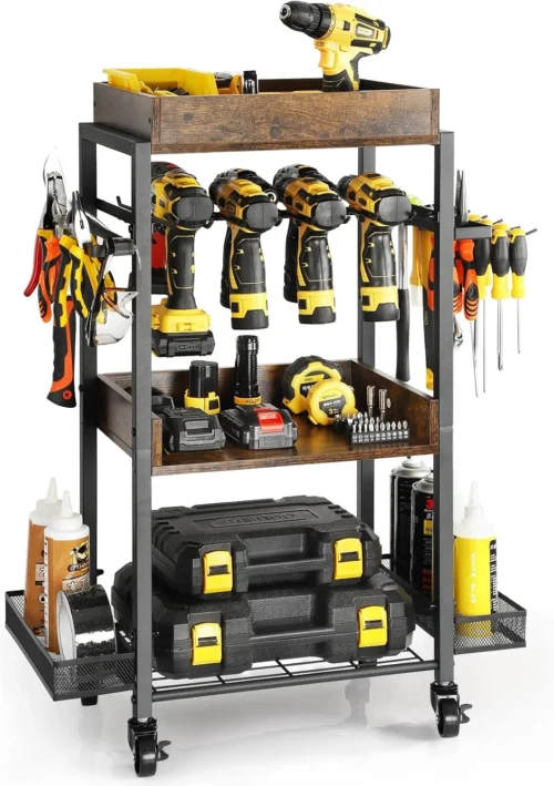 Nook Power Tool Organizer Garage Storage Organization Shelving Tool Holder Drill Rack Shelf Rolling Cart Open Tool - For Garage Organization