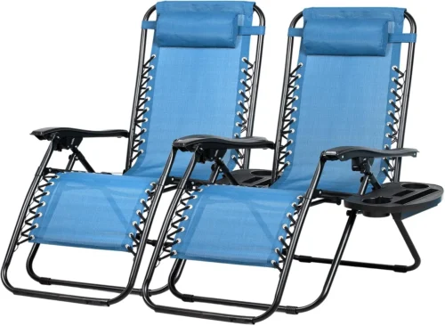 Alternative view of Nook Set of 2 Relaxing Recliners Patio Chairs Adjustable Steel Mesh Zero Gravity Lounge Chair Beach Chairs with