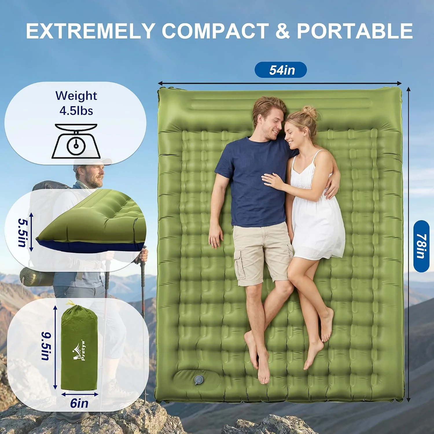 Nook Double Sleeping Pad for Camping, 5.5 Ultra-Thick Camping Mattress with Pillow, Built-in Foot Pump - Image 2