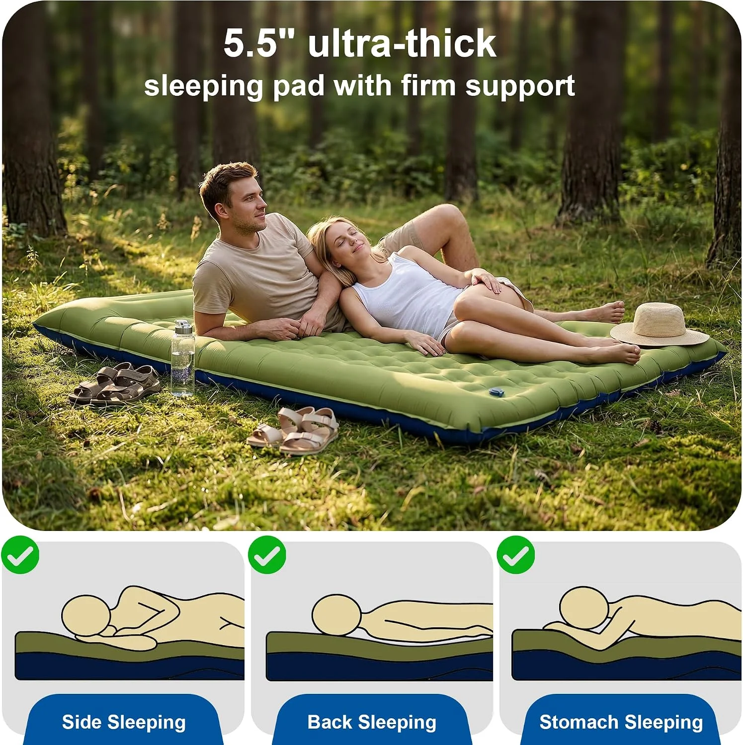 Nook Double Sleeping Pad for Camping, 5.5 Ultra-Thick Camping Mattress with Pillow, Built-in Foot Pump - Image 3