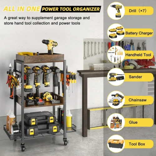 Alternative view of Nook Power Tool Organizer Garage Storage Organization Shelving Tool Holder Drill Rack Shelf Rolling Cart Open Tool - For Garage Organization
