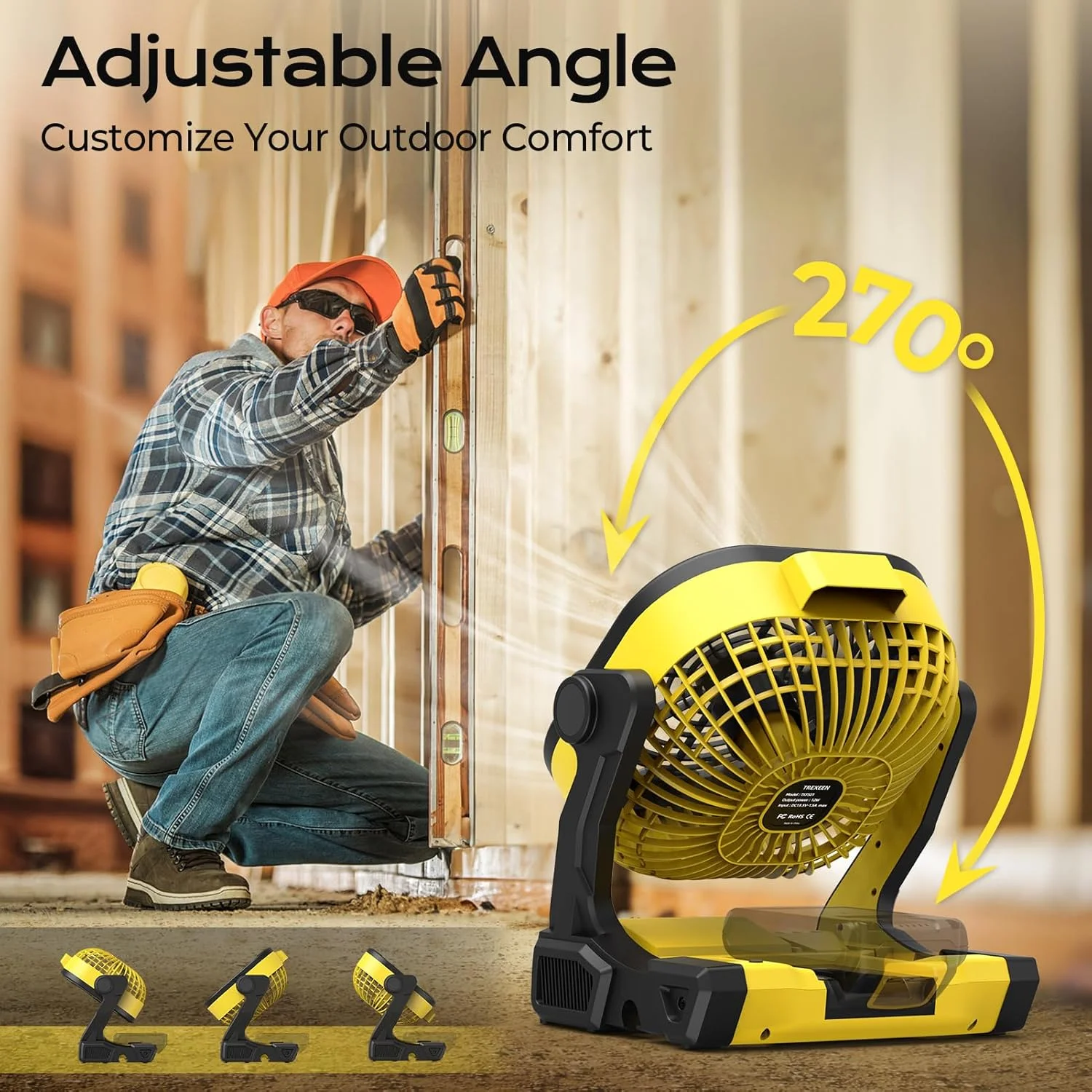 Nook Battery Operated Fan for Dewalt 20V Max battery, Portable Fan with AC Adapter & LED Lights, 4 Speeds & Hook - Image 4