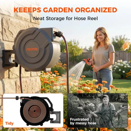 Alternative view of Nook Retractable Garden Hose Reel 5/8 inch x 100 ft Wall-Mounted 9 Pattern Nozzle Any Length Lock Automatic Slow