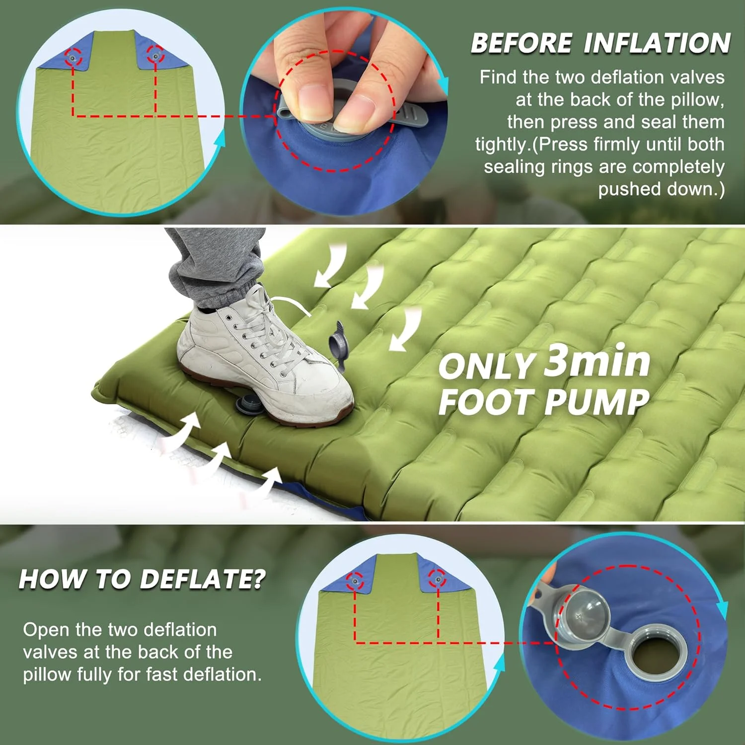 Nook Double Sleeping Pad for Camping, 5.5 Ultra-Thick Camping Mattress with Pillow, Built-in Foot Pump - Image 5