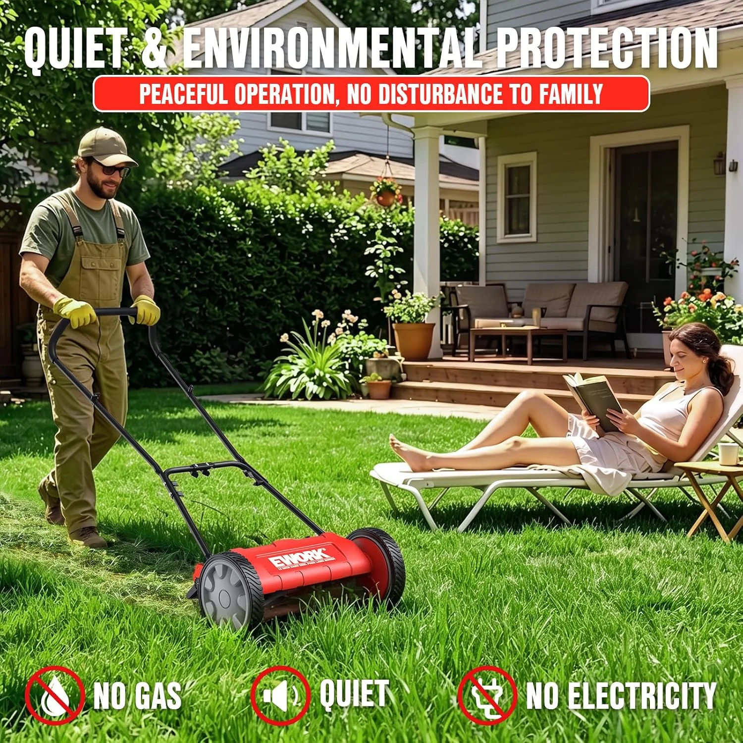 Nook Push Reel Lawn Mower 23 with 5-Blade Cutting System for Lawn Care - For Lawn Care - Image 6