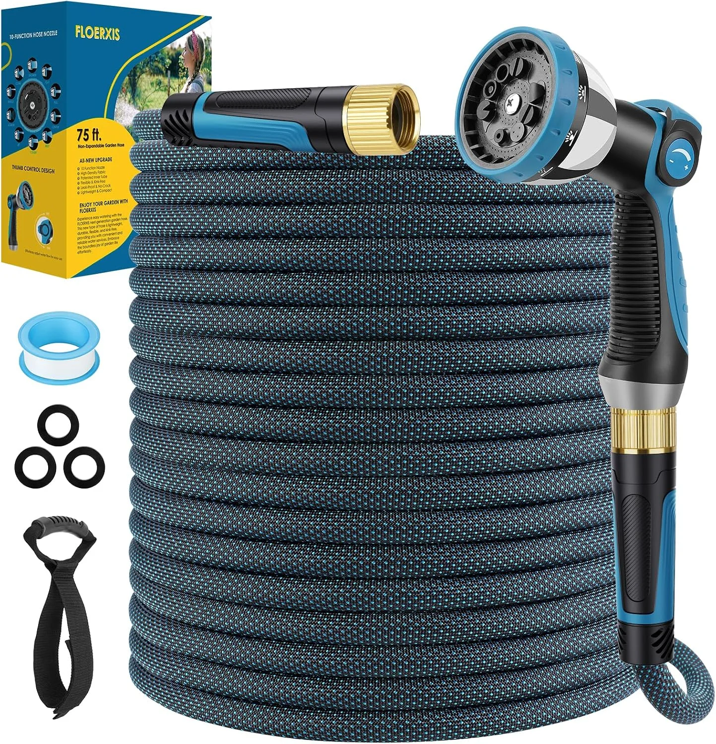 Nook Non-Expandable Garden Hose 100 FT, Lightweight Hose with 10 Function Spray Nozzle, 360?? Swivel Connectors