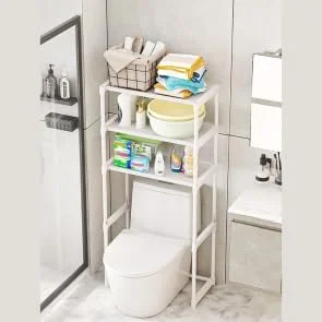 Nook Over the Toilet Storage Cabinet, 3-Tier Metal Bathroom Organizer Shelf, Stable Freestanding Above Toilet Shelf for Bathroom, Laundry, Balcony, Space Saver(Black)