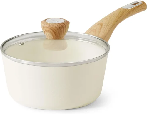 Alternative view of Nook SENSARTE Ceramic Nonstick Sauce Pan with Lid, 1.5 Quart Small Saucepan, White Cooking Pot with Stay Cool Handle, Non toxic Kitchen Sauce Pot, Non stick Sauciers, Induction Pot, PFOA PTFE PFAS Free
