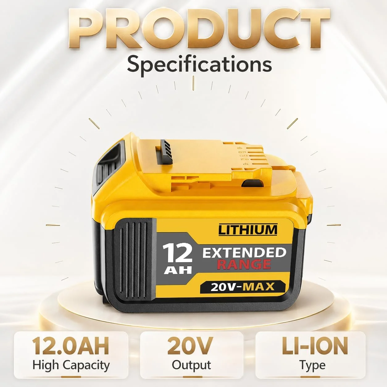 Nook 4 Packs 12000mAh Replacement for Dewalt 20V Max Battery Extended Runtime Battery Compatible with Dewalt DCB200 DCB201 DCB203 DCB204 DCB205 DCB206 - Image 2
