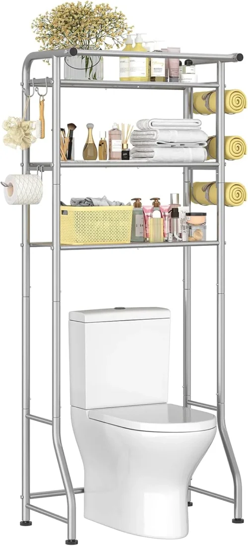 Alternative view of Nook Trending Over The Toilet Storage Cabinet, Metal Bathroom Shelf Organizer with Paper Holder and Hooks, 3 Tier, Black