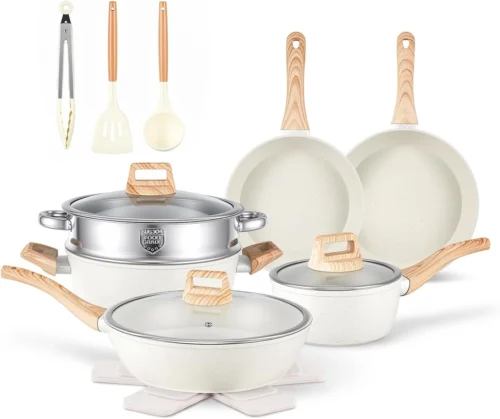 Alternative view of Anymark 16PCS Pots and Pans Set Non Stick Cookware (white, 16pieces)
