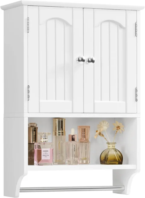 Alternative view of Nook Medicine Cabinet with Adjustable Shelves and Towel Rack, Wall Mounted Bathroom Cabinet Over the Toilet Storage for Bathroom, Living Room, White