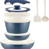 Ceramic Cookware Set Non Stick 8Pcs Pots and Pans Set Detachable Handle Induction Kitchen Cooking Set with Frying Pans Oven Dishwasher Safe, PFAS/PFOA Free, Cream White