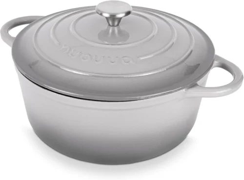 Nuovva Enamelled Cast Iron Dutch Oven Pot with Lid-6.4 Quart Non Stick Casserole Pot-Heavy Duty & Oven Safe up to 500° F for Bread Baking, Braising, Stews, Roasting - 28cm Dark Blue