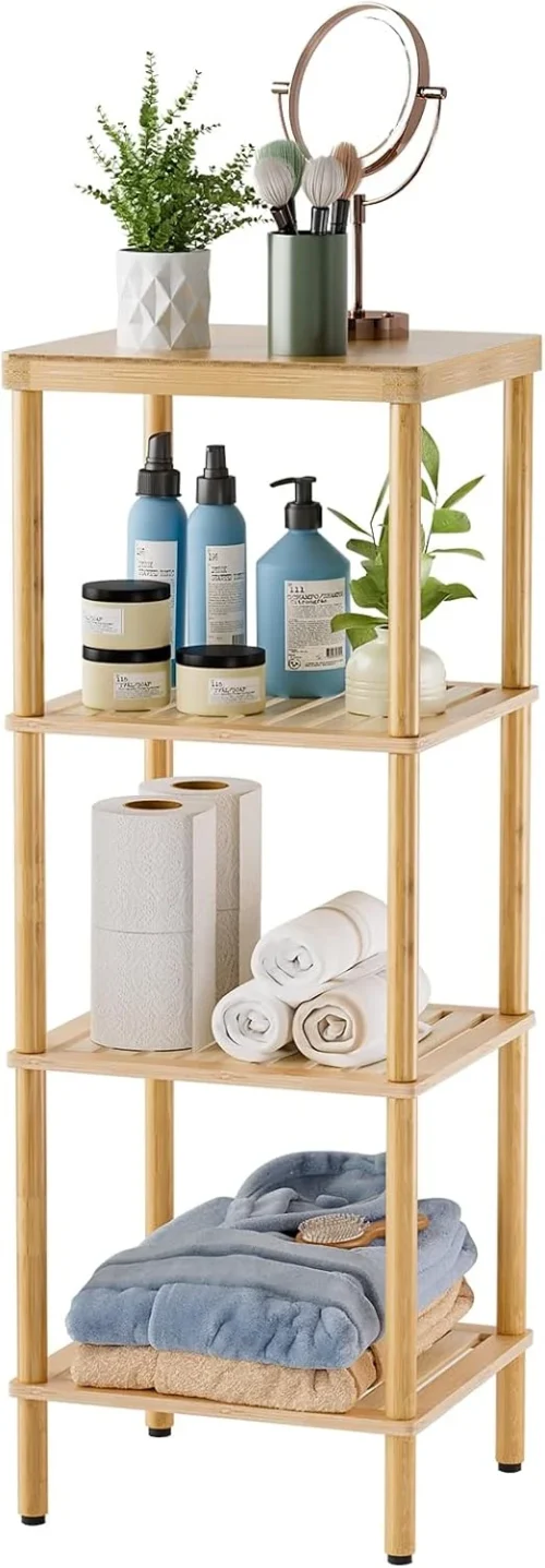 Alternative view of Nook Bamboo Bathroom Shelf, 4-Tier Bathroom Storage Shelf, Multifunctional Storage Rack for Living Room Bedroom Kitchen, Space Saver