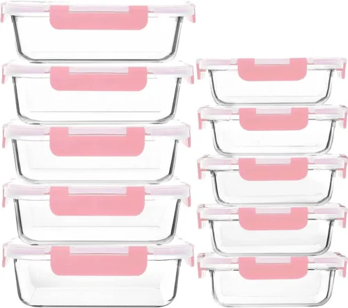 Nook MCIRCO 10 Pack Glass Food Storage Containers with Lids, White