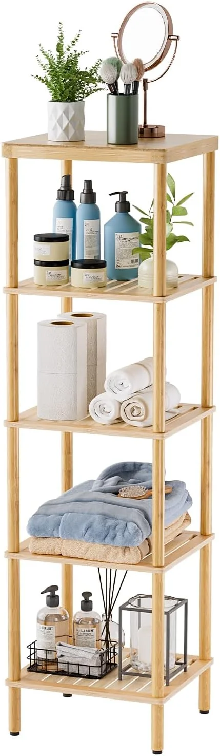Nook Bamboo Bathroom Shelf, 4-Tier Bathroom Storage Shelf, Multifunctional Storage Rack for Living Room Bedroom Kitchen, Space Saver