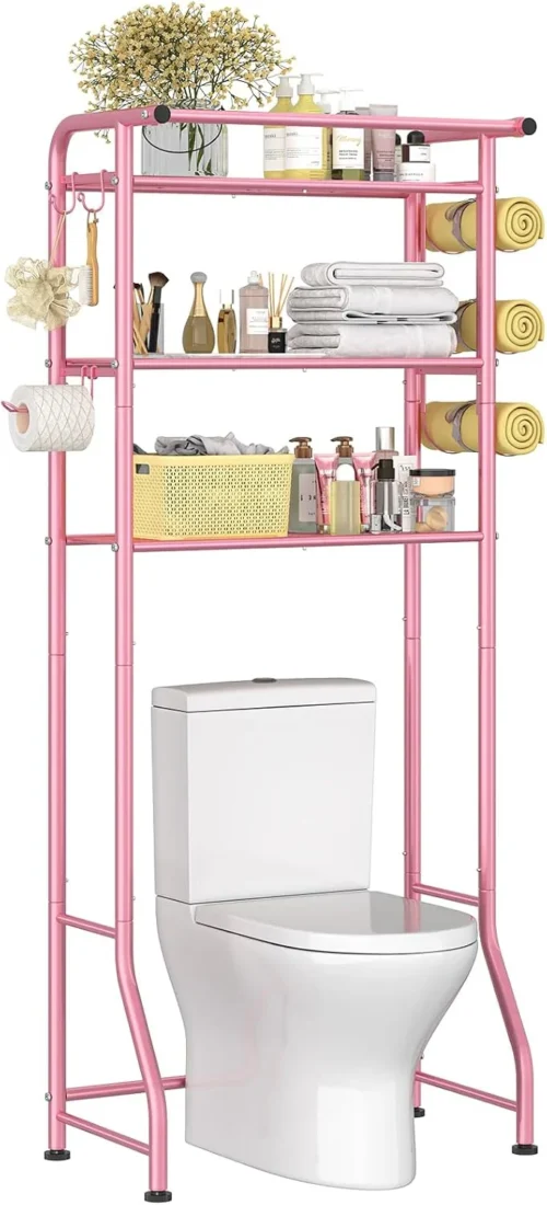 Nook Trending Over The Toilet Storage Cabinet, Metal Bathroom Shelf Organizer with Paper Holder and Hooks, 3 Tier, Black