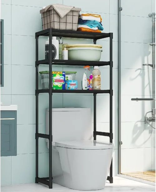 Alternative view of Nook Over the Toilet Storage Cabinet, 3-Tier Metal Bathroom Organizer Shelf, Stable Freestanding Above Toilet Shelf for Bathroom, Laundry, Balcony, Space Saver(Black)