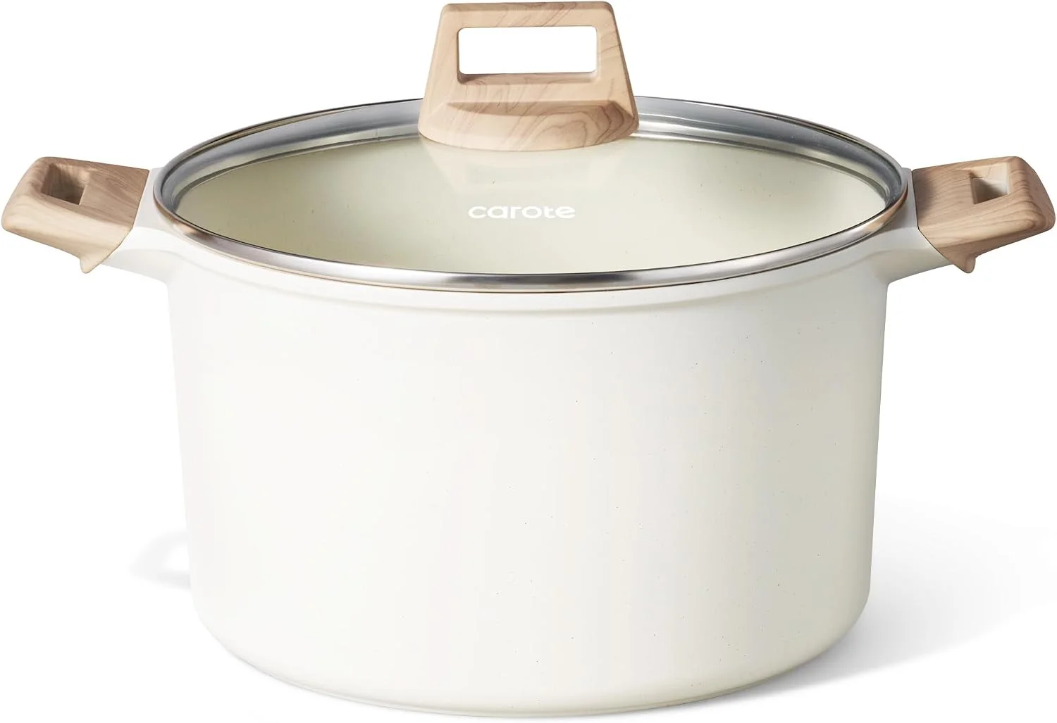 Nook CAROTE Nonstick Stock Pot with Lid, 8 Quart White Granite