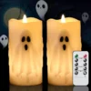 Nook Halloween Ghost Flameless Pillar Candles with Remote Timer, 2PCS