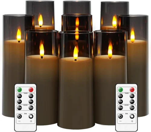 Alternative view of Flickering Flameless Candles Battery Operated with Remote and 2/4/6/8 H Timer Acrylic Led Pillar Candles Pack of 9 (appr D2.3xH5.56.57.5)