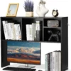 Nook Wood Desk Shelf, Desktop Bookshelf, Desk Storage Hutch with 6 Shelves, Office Countertop Organizer 3-Tier Display Rack, with Anti-Slip Feet Pads, for Office, Home & Dorm, White