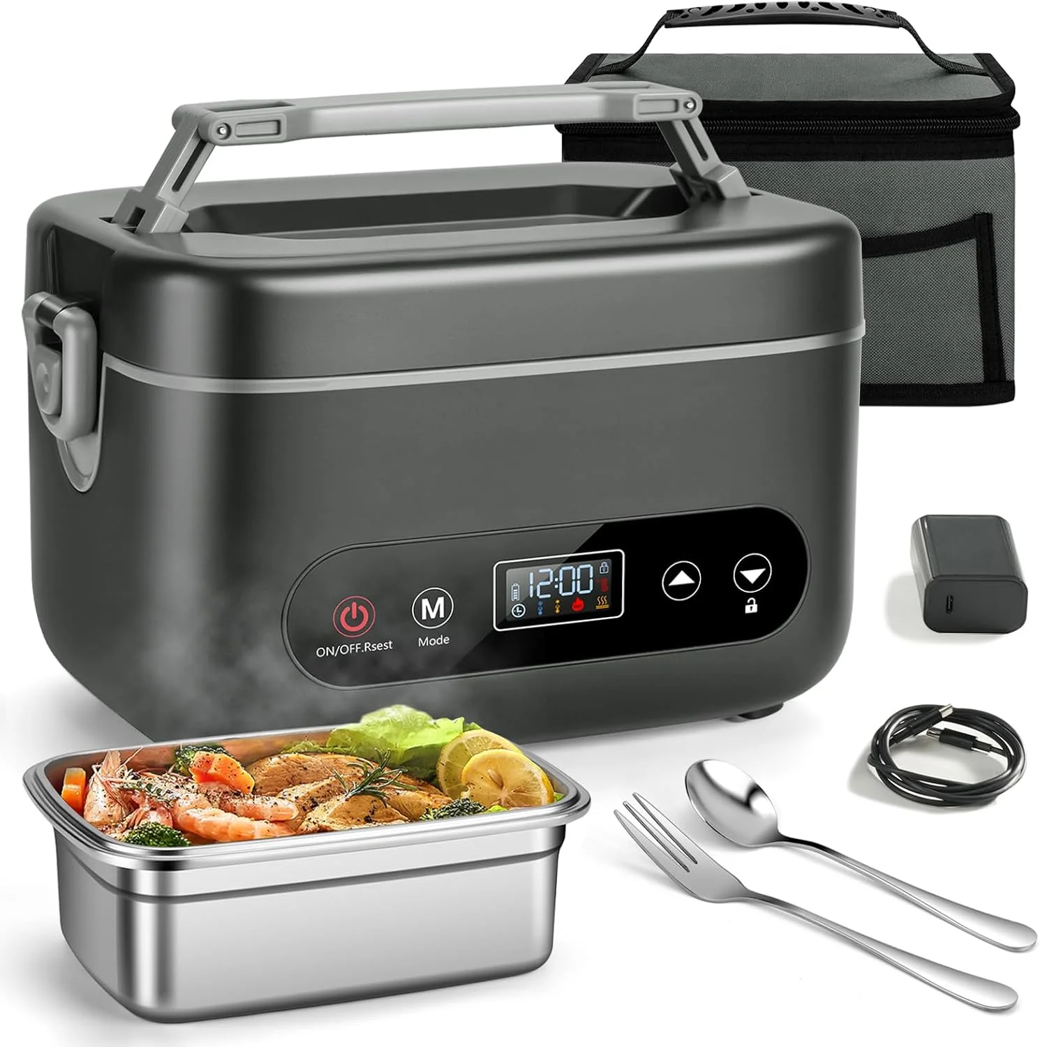 Nook Heated Lunch Box for Adults, 1.2L Self-Heating Food Warmer Dark Gray - Image 3