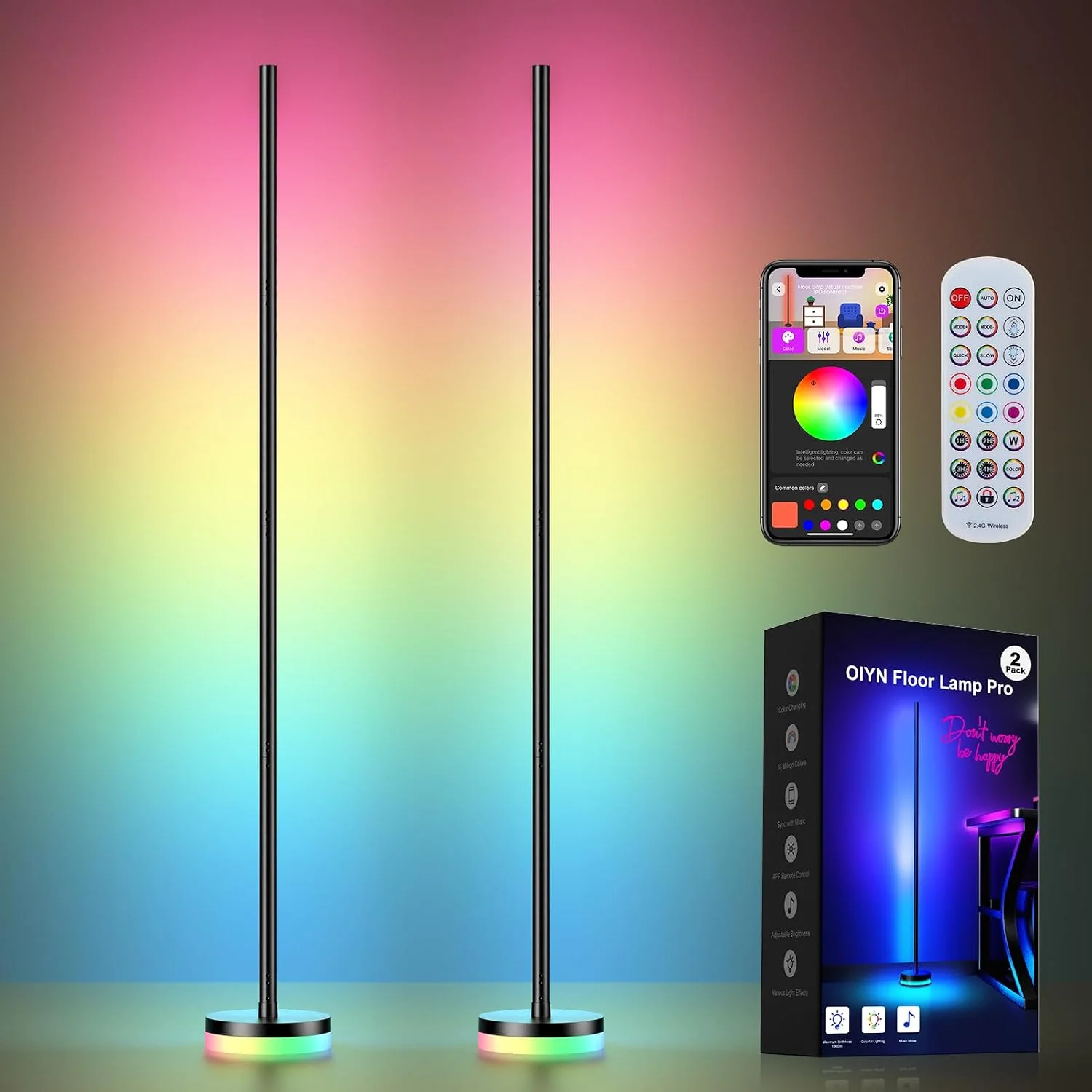 Nook Corner Floor Lamp 2 Pack, RGBICW LED Corner Lamp with 1300lm Smart Modern Floor Lamp, App & Remote Control, Music Sync
