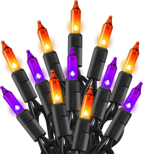 Alternative view of Nook SHINE Purple and Orange Halloween Lights, 2 Pack 20FT 100 Count Incandescent Mini String Lights, Waterproof Halloween Decorations for Outdoor Indoor