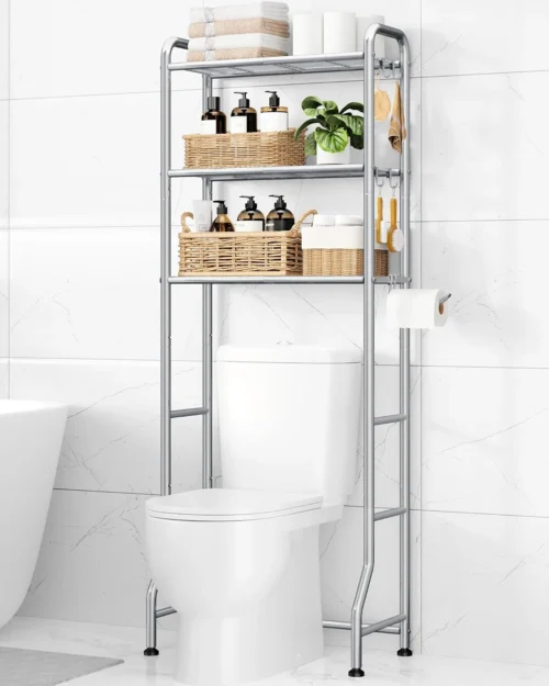 Alternative view of Nook Over Toilet Storage Rack, 63.2 H Space-Saving, Holder & Hooks