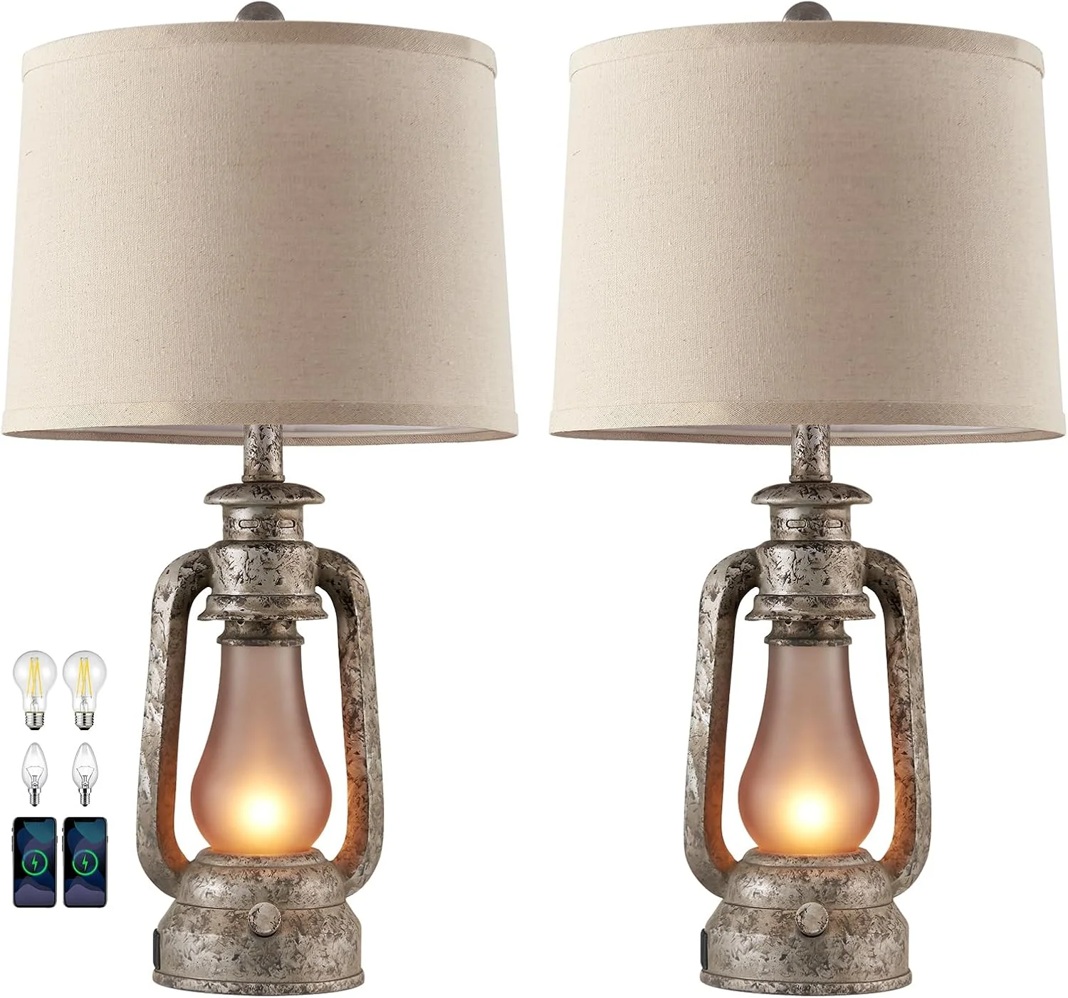 Farmhouse Lantern Table Lamps for Living Room Set of 2 with USB C+A - Image 2