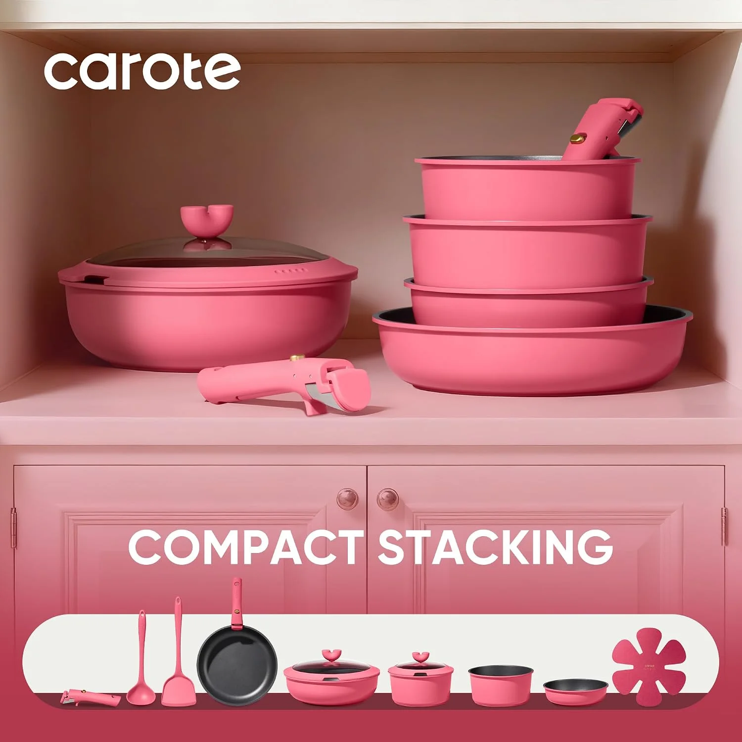 Nook CAROTE 15pcs Pots and Pans Set Non Stick, Cookware Set Detachable Handle - Image 4