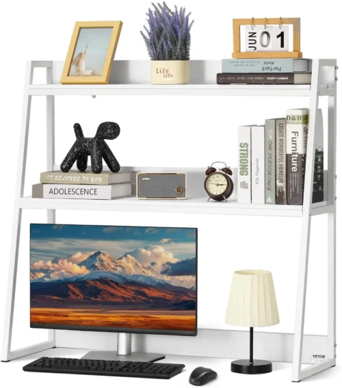 Alternative view of Nook Wood Desk Shelf, Desktop Bookshelf, Desk Storage Hutch with 6 Shelves, Office Countertop Organizer 3-Tier Display Rack, with Anti-Slip Feet Pads, for Office, Home & Dorm, White