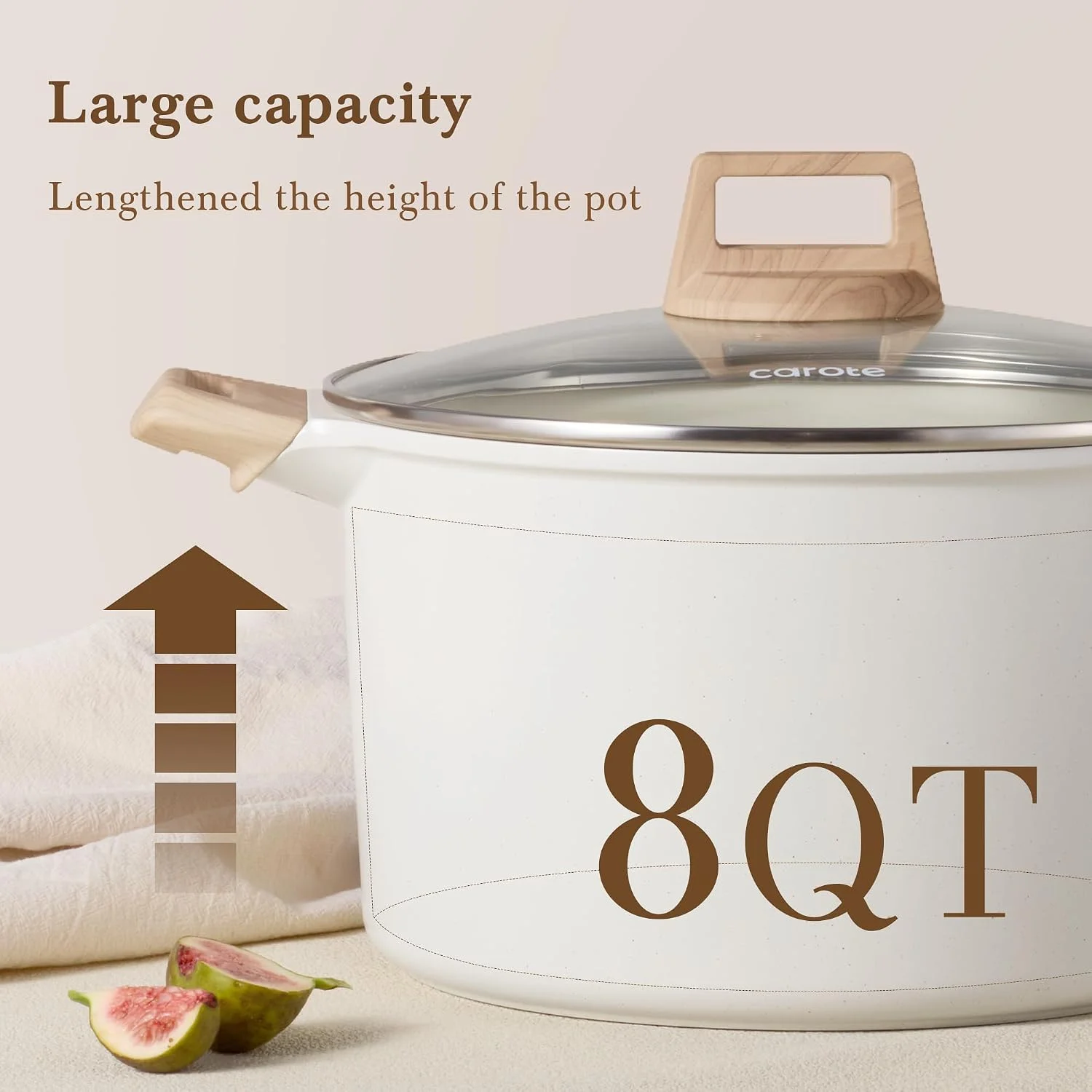 Nook CAROTE Nonstick Stock Pot with Lid, 8 Quart White Granite - Image 3